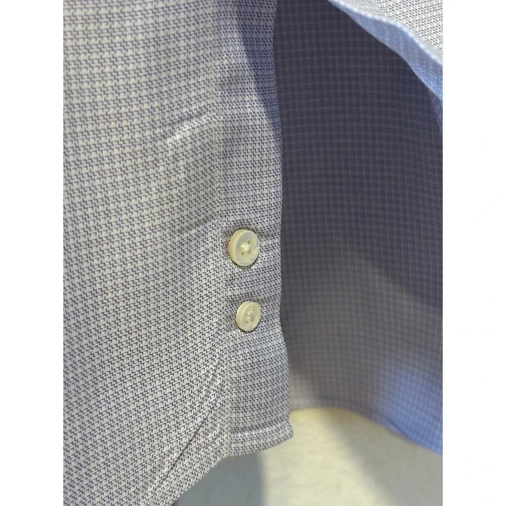 Canali Mens Dress Shirt 16 41 Blue Micro Check Long Sleeve Cotton Italy Preppy